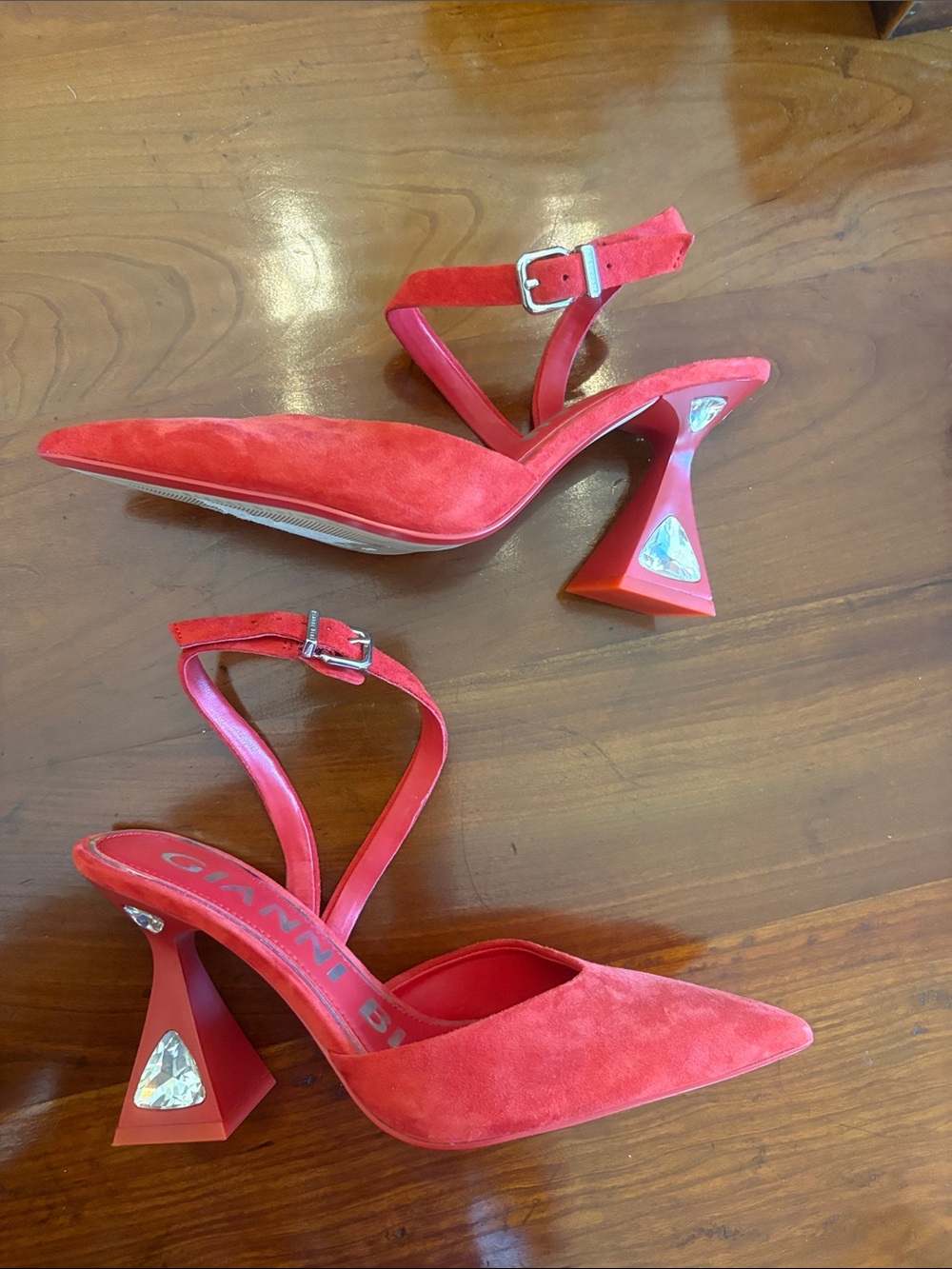 Gianni‎ Bini Tallia Red Suede Asymmetrical Jewel Embellished Pumps NEW - Picture 10 of 12